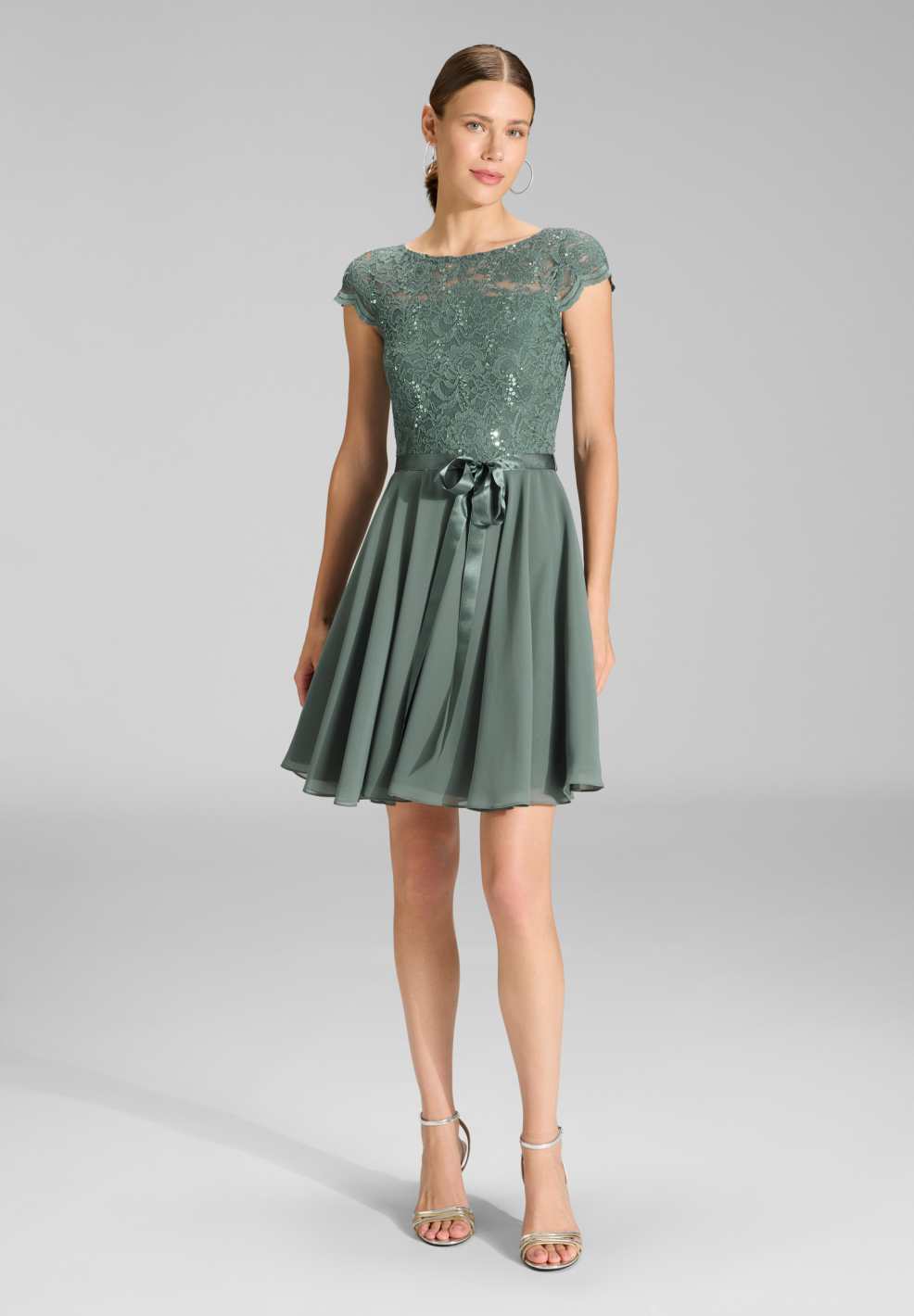 Kleid mit paillettenbesetztem Spitzenoberteil deep slate