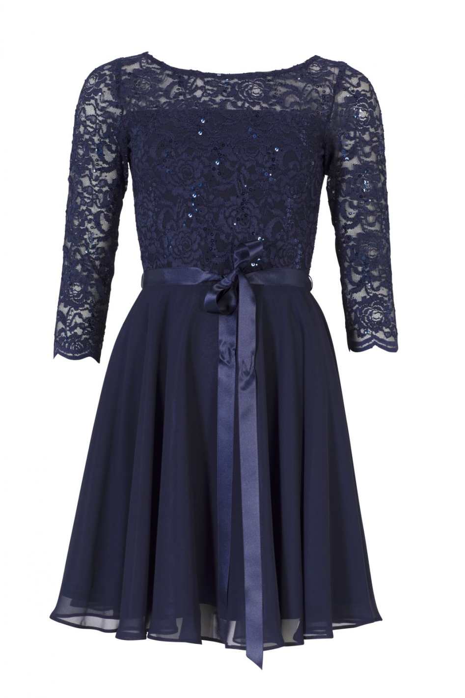 Kleid mit paillettenbesetztem Spitzenoberteil