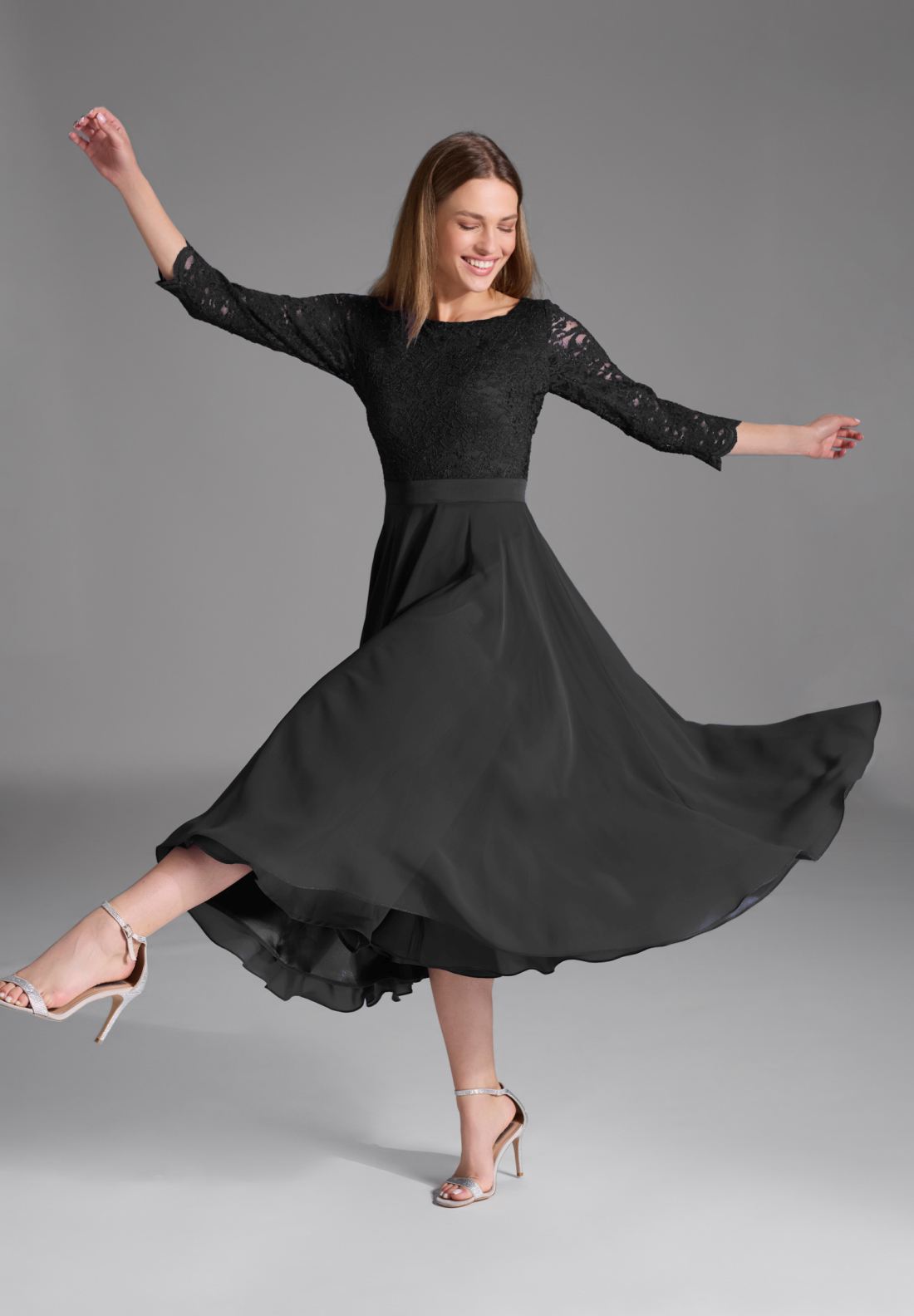 Midikleid mit fließendem Chiffon-Rock