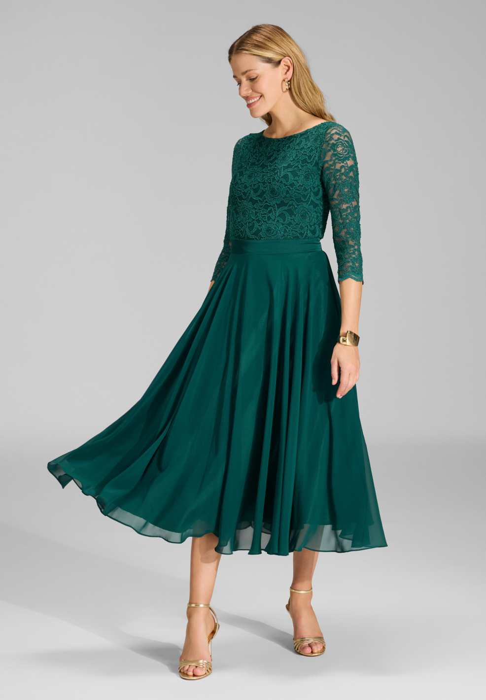 Midikleid mit fließendem Chiffon-Rock