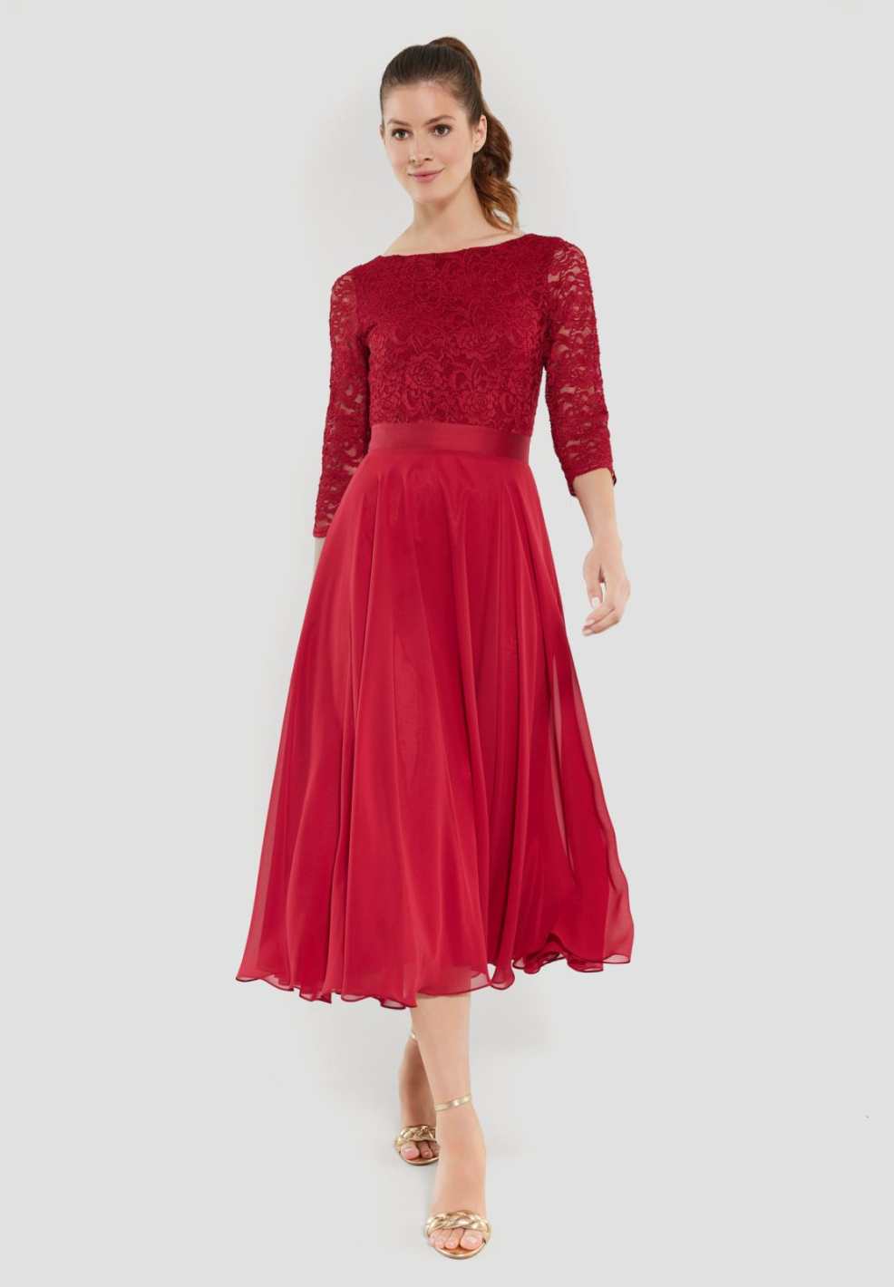 Midikleid mit fließendem Chiffon-Rock rio red