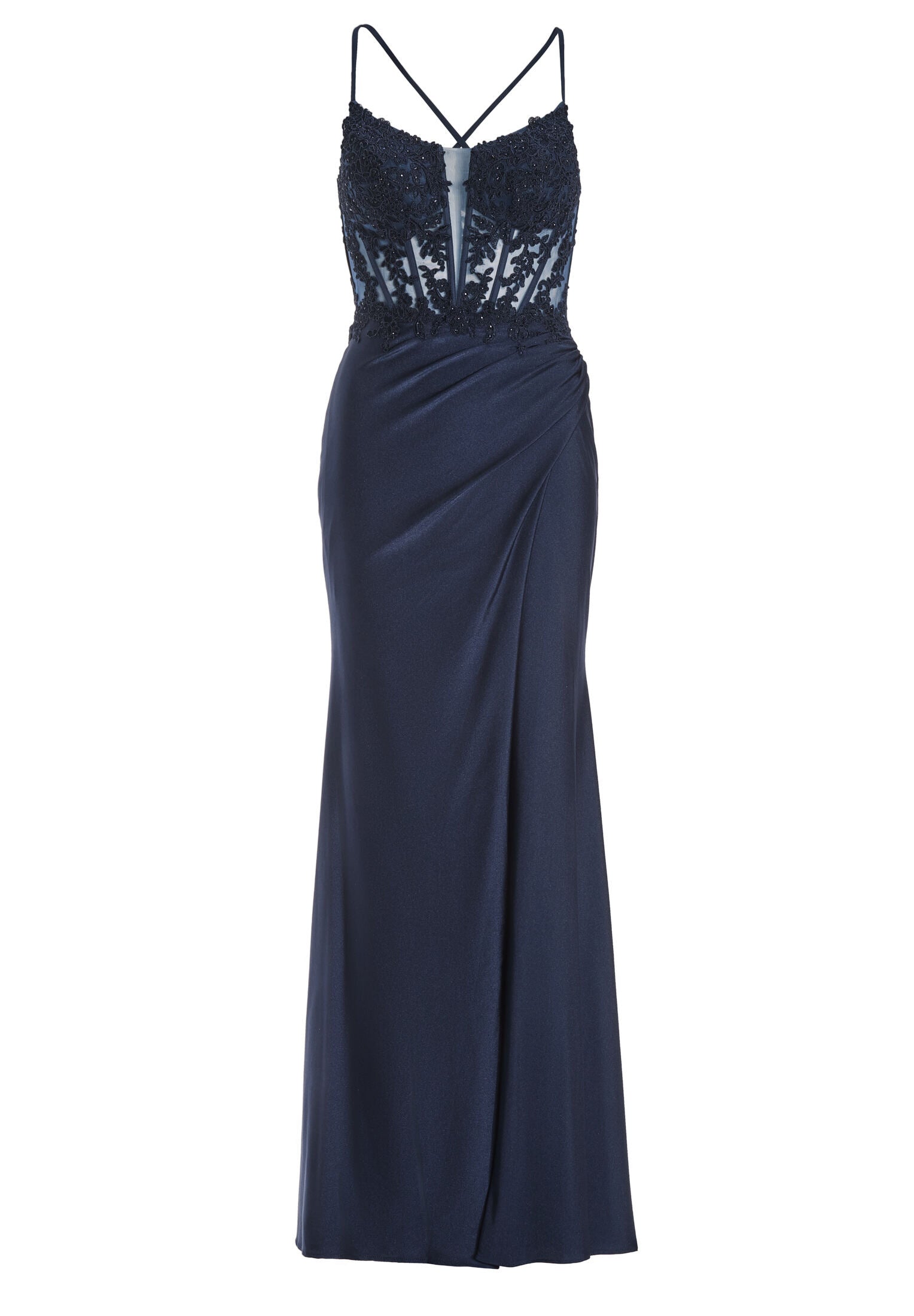 Bodycon Kleid mit Spitzenstickerei und Beinschlitz