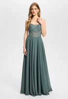 Chiffonkleid mit besticktem Top deepl slate