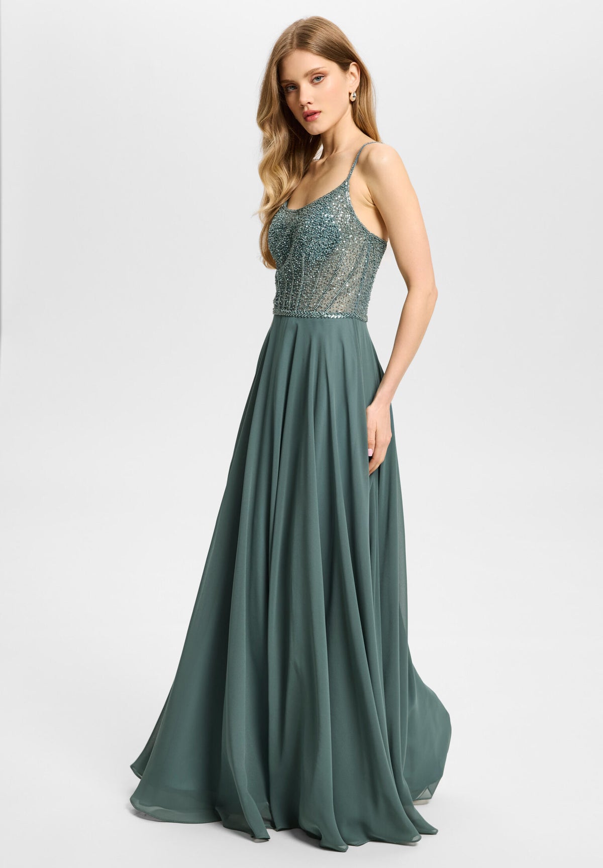 Chiffonkleid mit besticktem Top