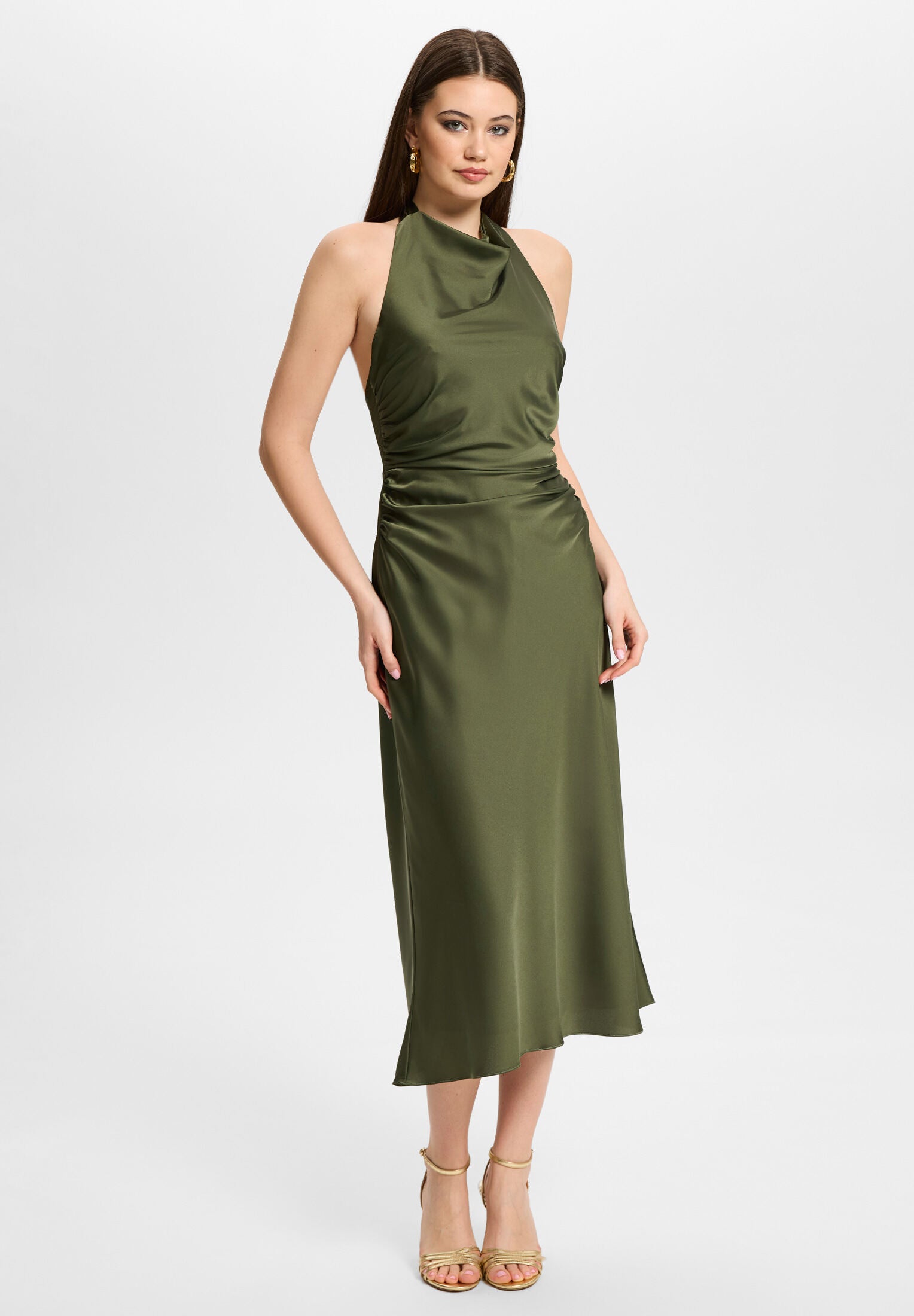 Midikleid aus Satin mit Rückenausschnitt bottle green