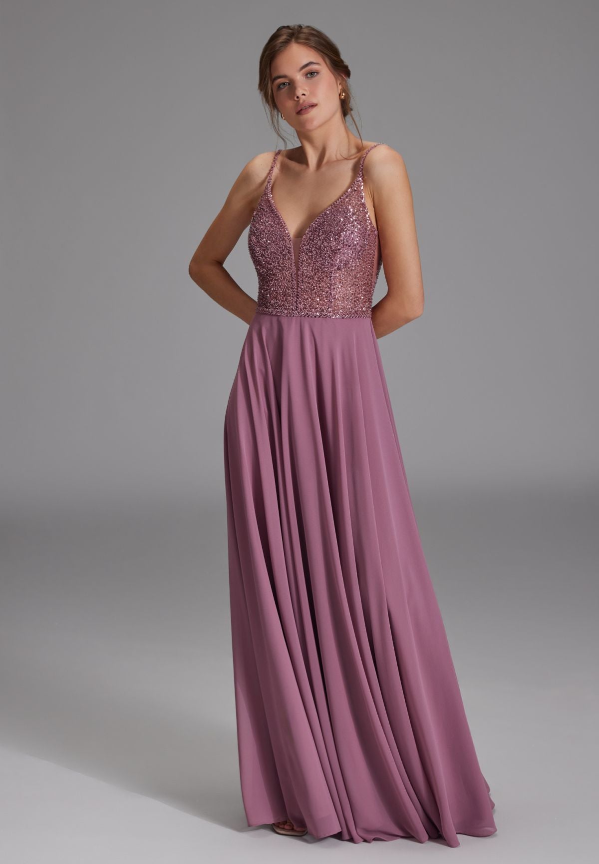 Langes paillettenbesticktes Abiball-Kleid rose berry