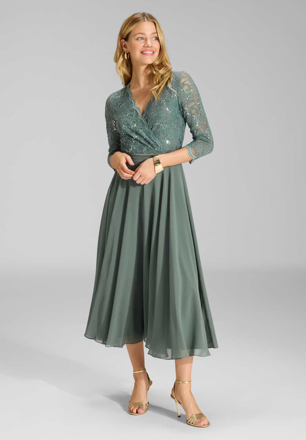 Cocktailkleid aus Material-Mix summernight green