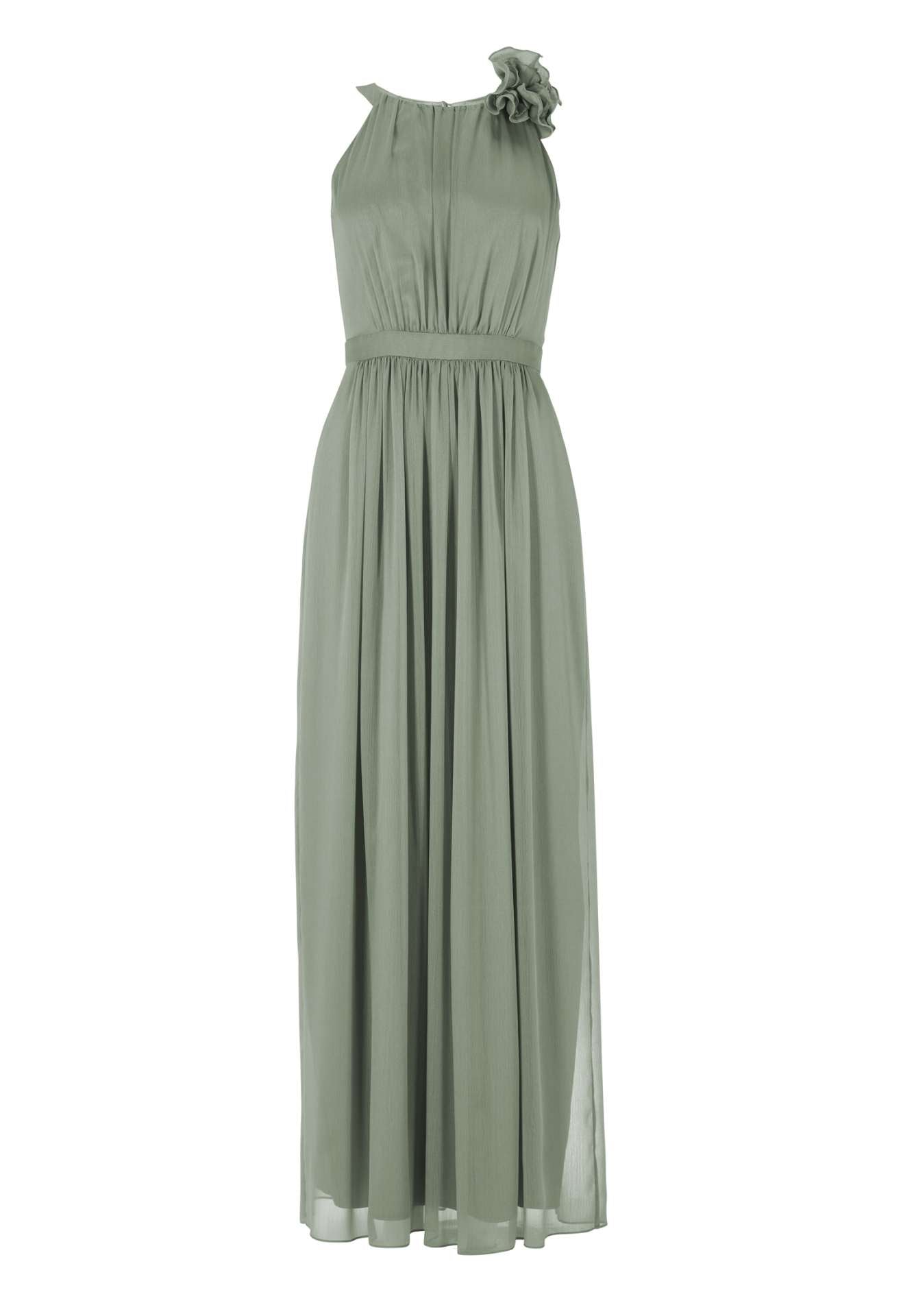 Abendkleid aus Crinkle Chiffon mit dekorativer Blüte