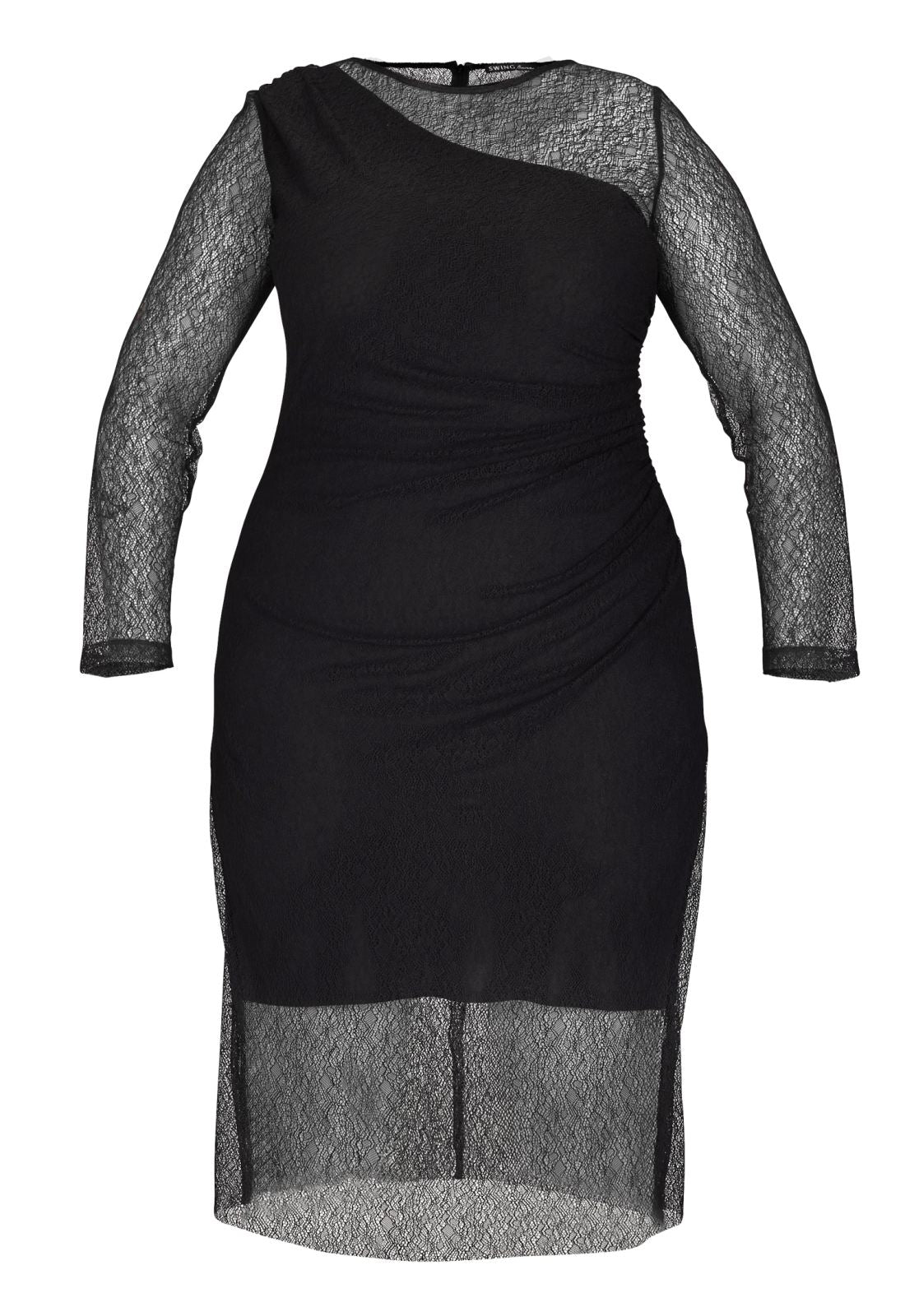 Midi Kleid aus feiner Spitze mit Transparenz und seitlicher Drapierung