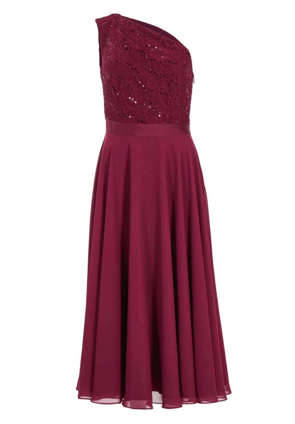 One Shoulder Midi Kleid aus Material Mix