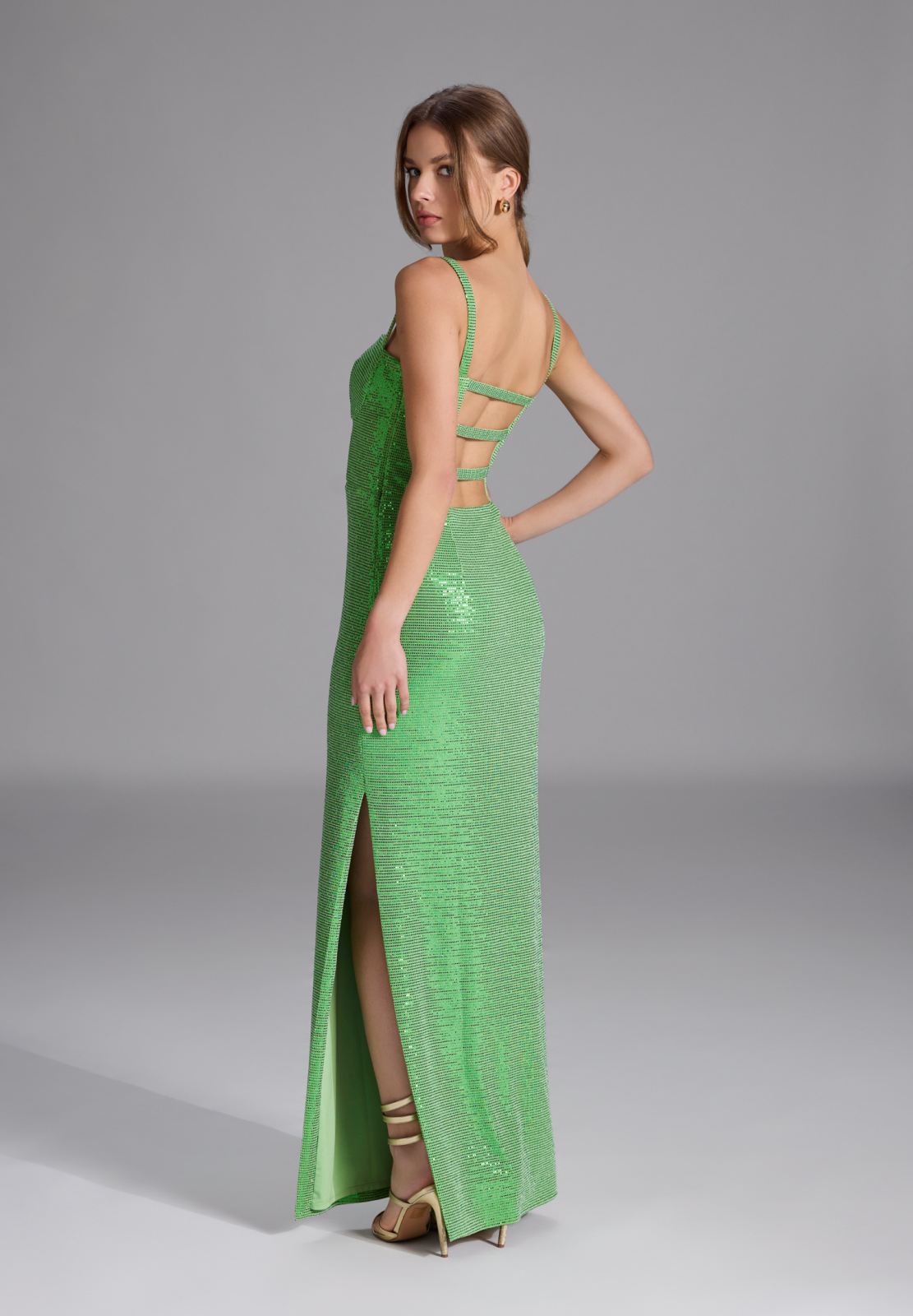 Abendkleid aus glitzerndem Jersey mit Rückendetail