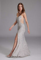 Slipdress mit transparenter Rückenpartie white silver