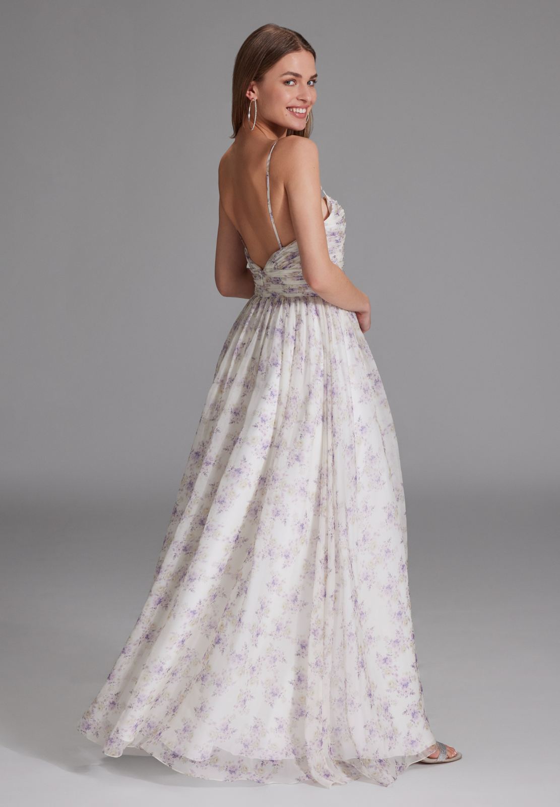 Flowing print dress with cut-out detail – SWING