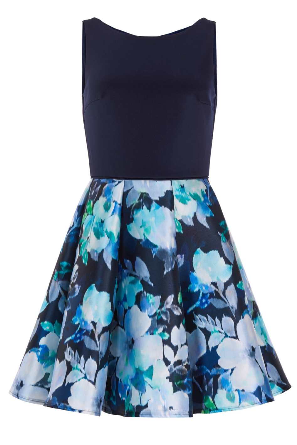 Cocktailkleid mit Rock aus bedrucktem Twill