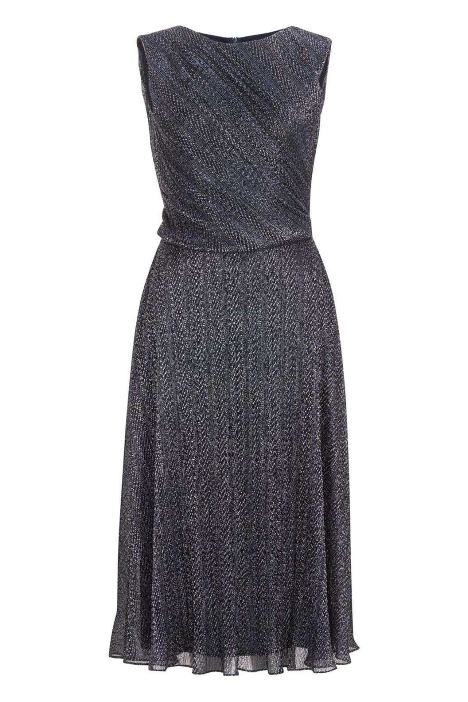 Plissiertes Midi Kleid mit Metallic Fäden