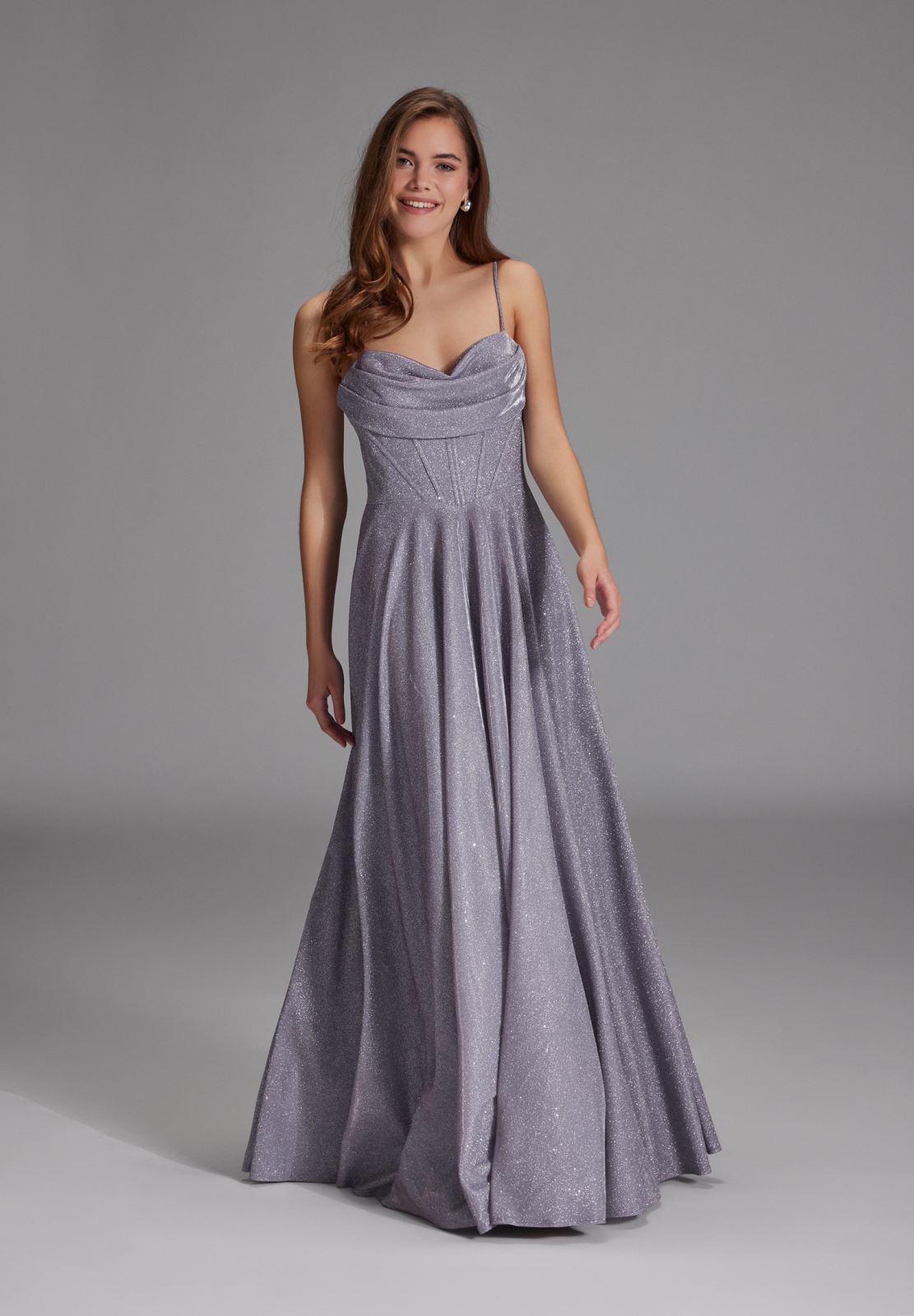 Schimmerndes Abendkleid mit Drapierung silver