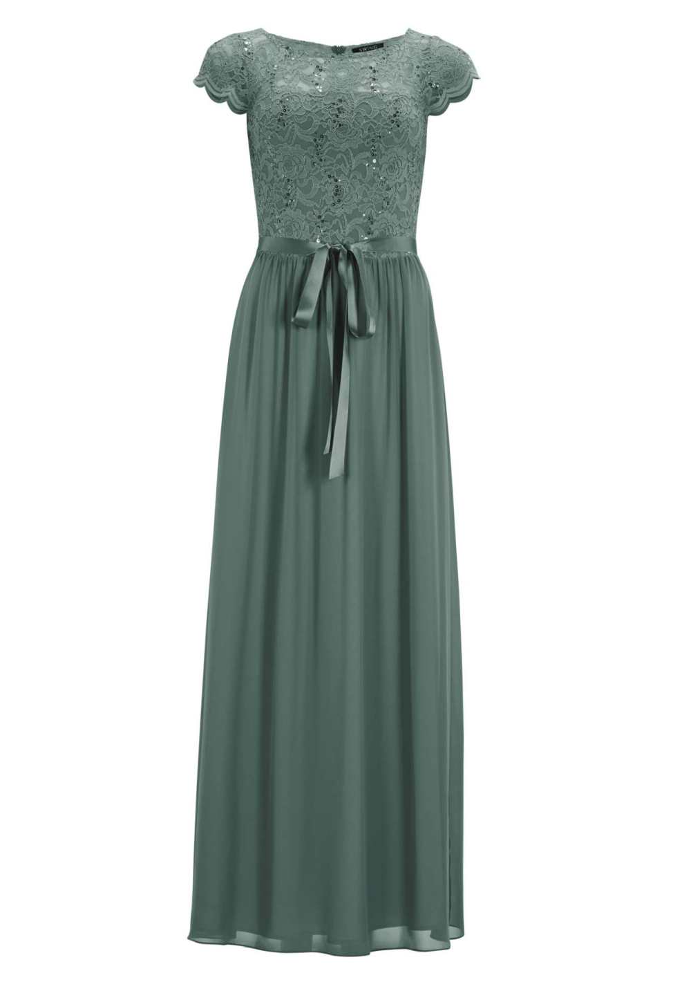 Abendkleid aus Chiffon mit paillettenbesetztem Spitzenoberteil