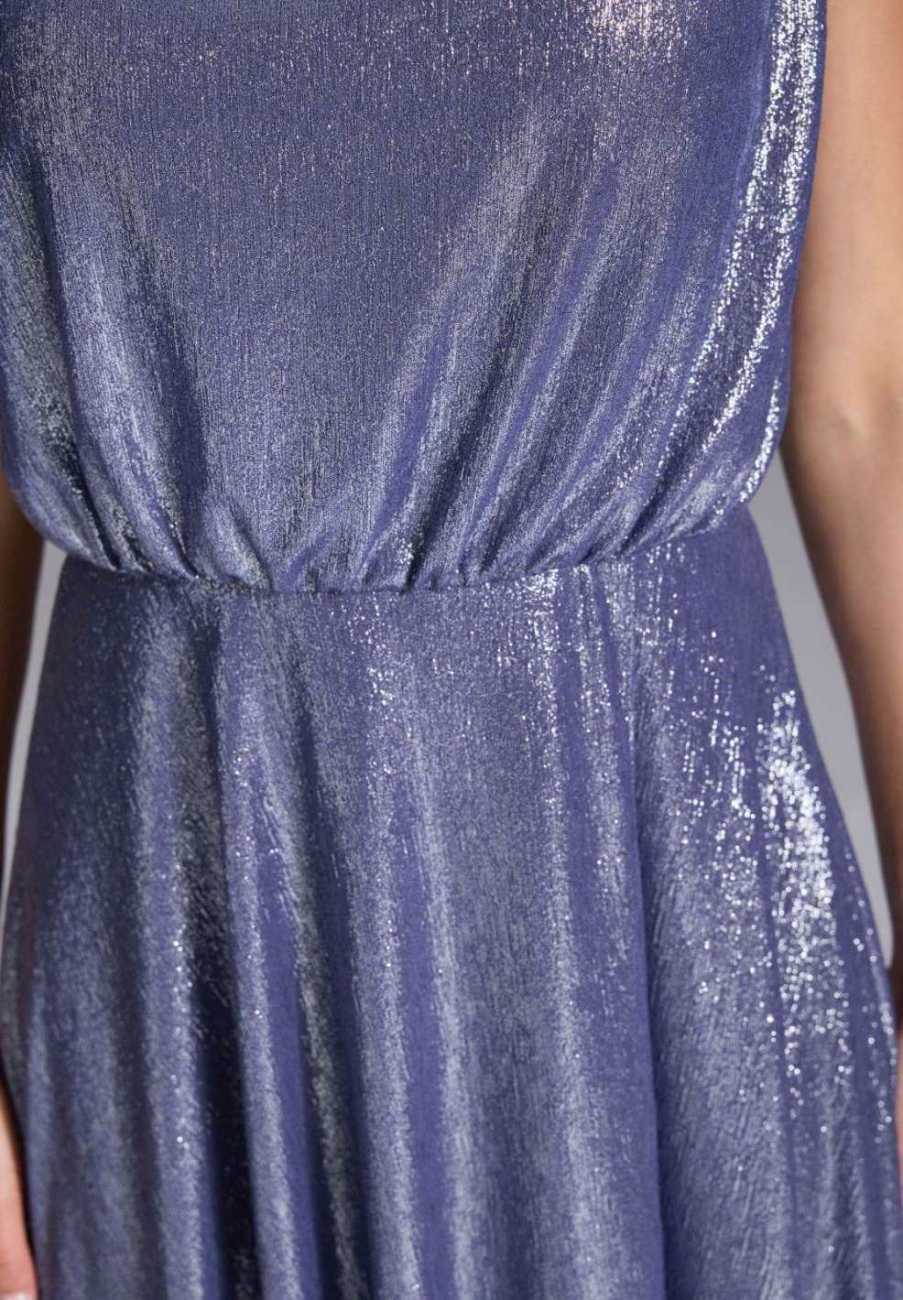 Hochgeschlossenes Abendkleid aus foliertem Jersey mit Beinschlitz