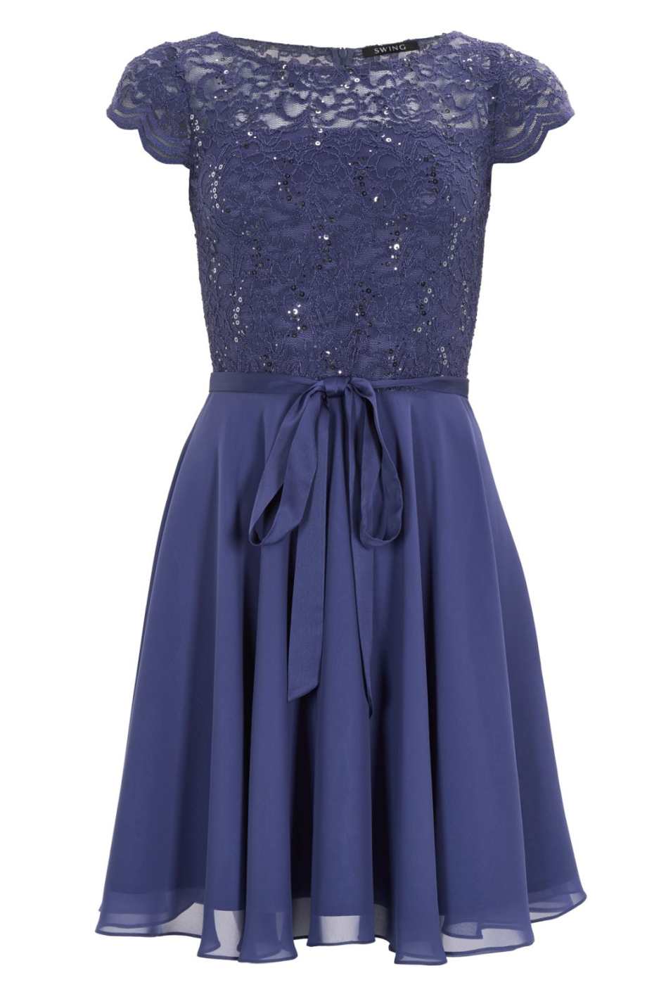 Kleid mit paillettenbesetztem Spitzenoberteil