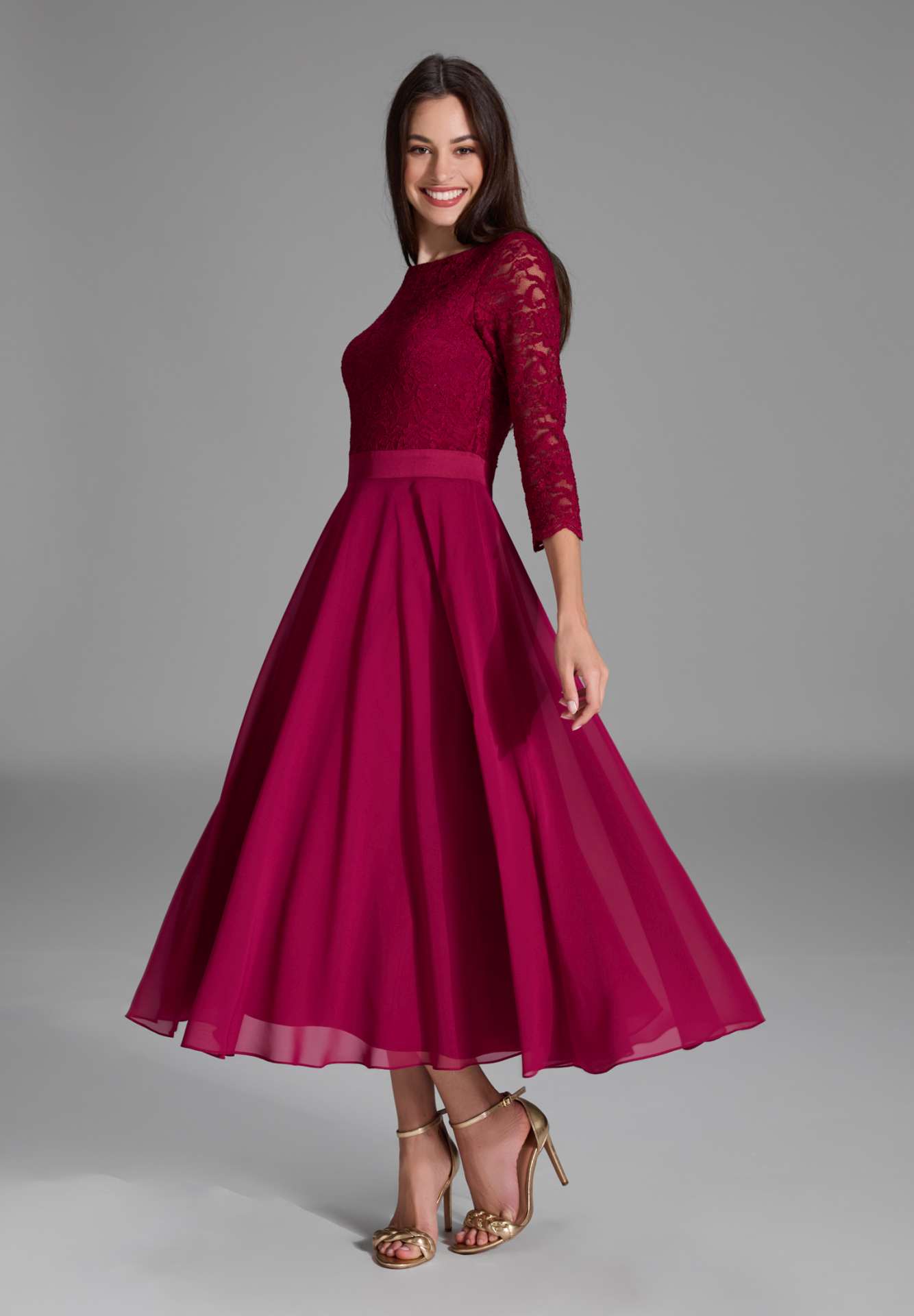 Midikleid mit fließendem Chiffon-Rock