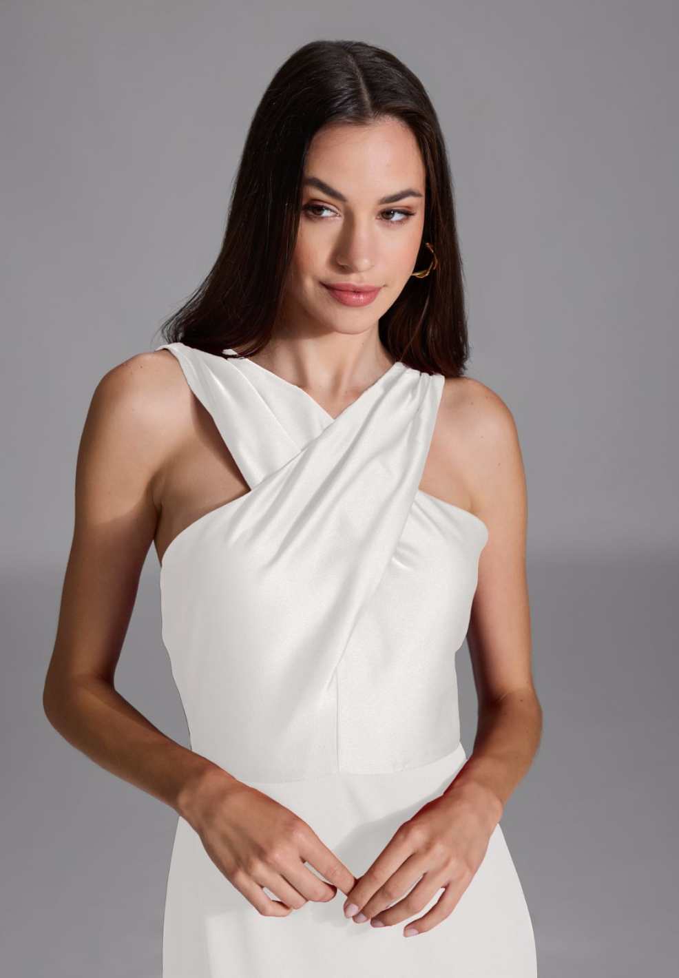 Midi Kleid mit gekreuzten Trägern aus Material-Mix