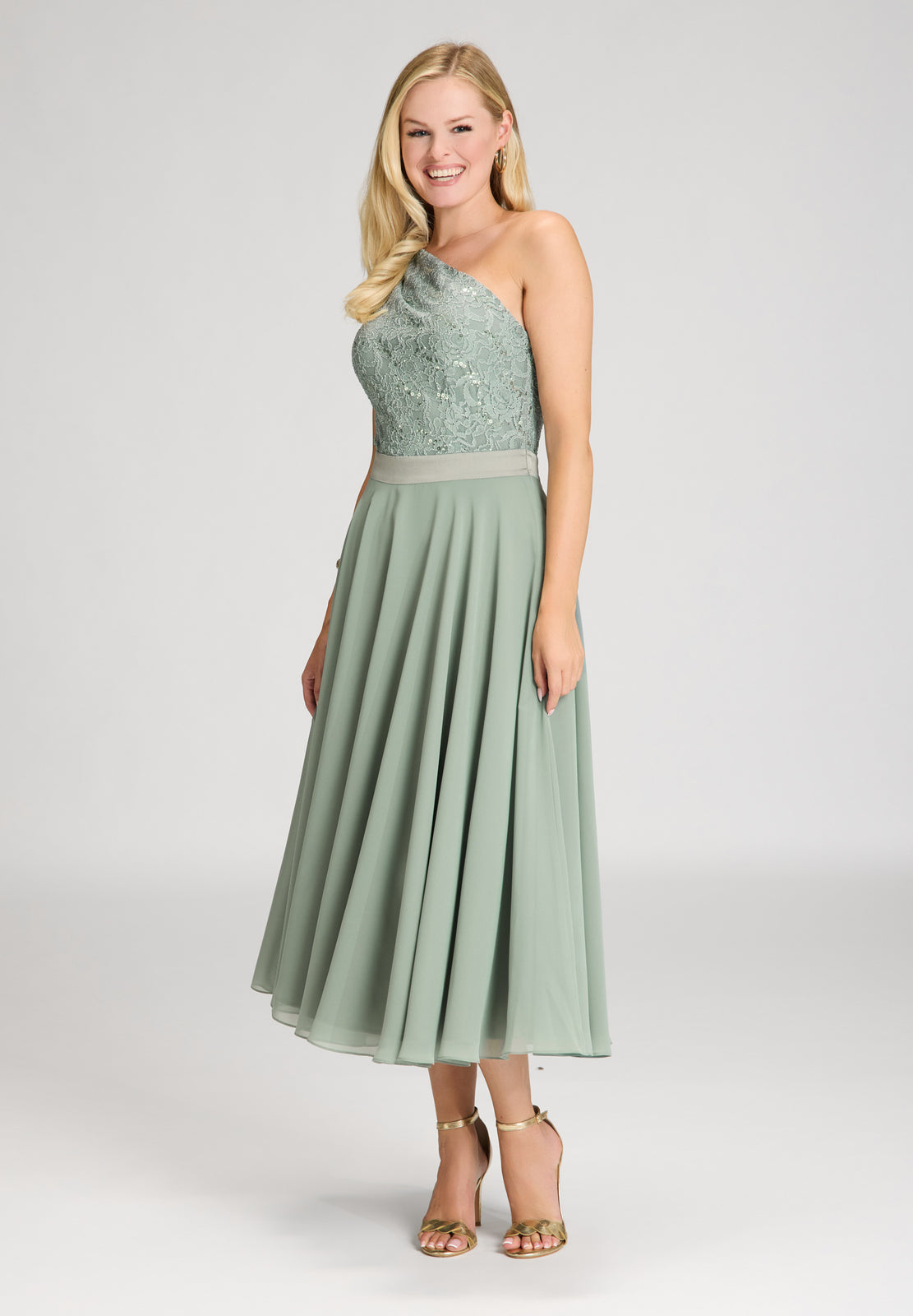 One Shoulder Midi Kleid aus Material Mix ruby red