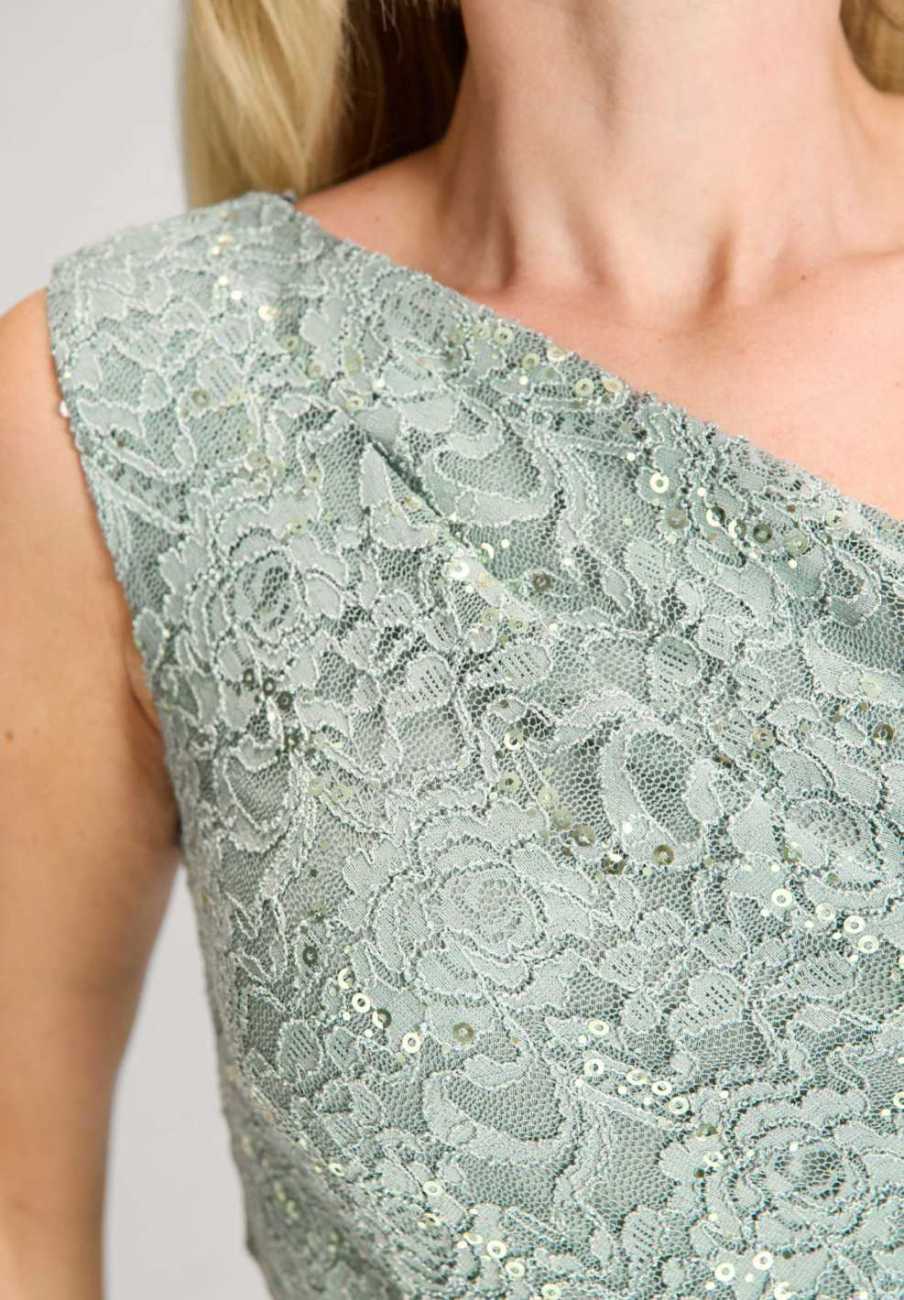 One Shoulder Midi Kleid aus Material Mix