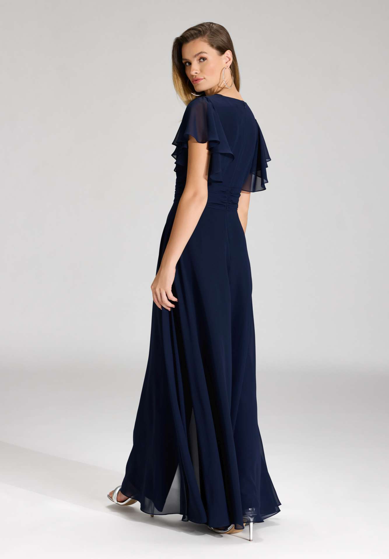 Chiffon Jumpsuit mit Überrock und Volantärmeln