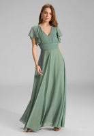 Chiffon Jumpsuit mit Überrock und Volantärmeln