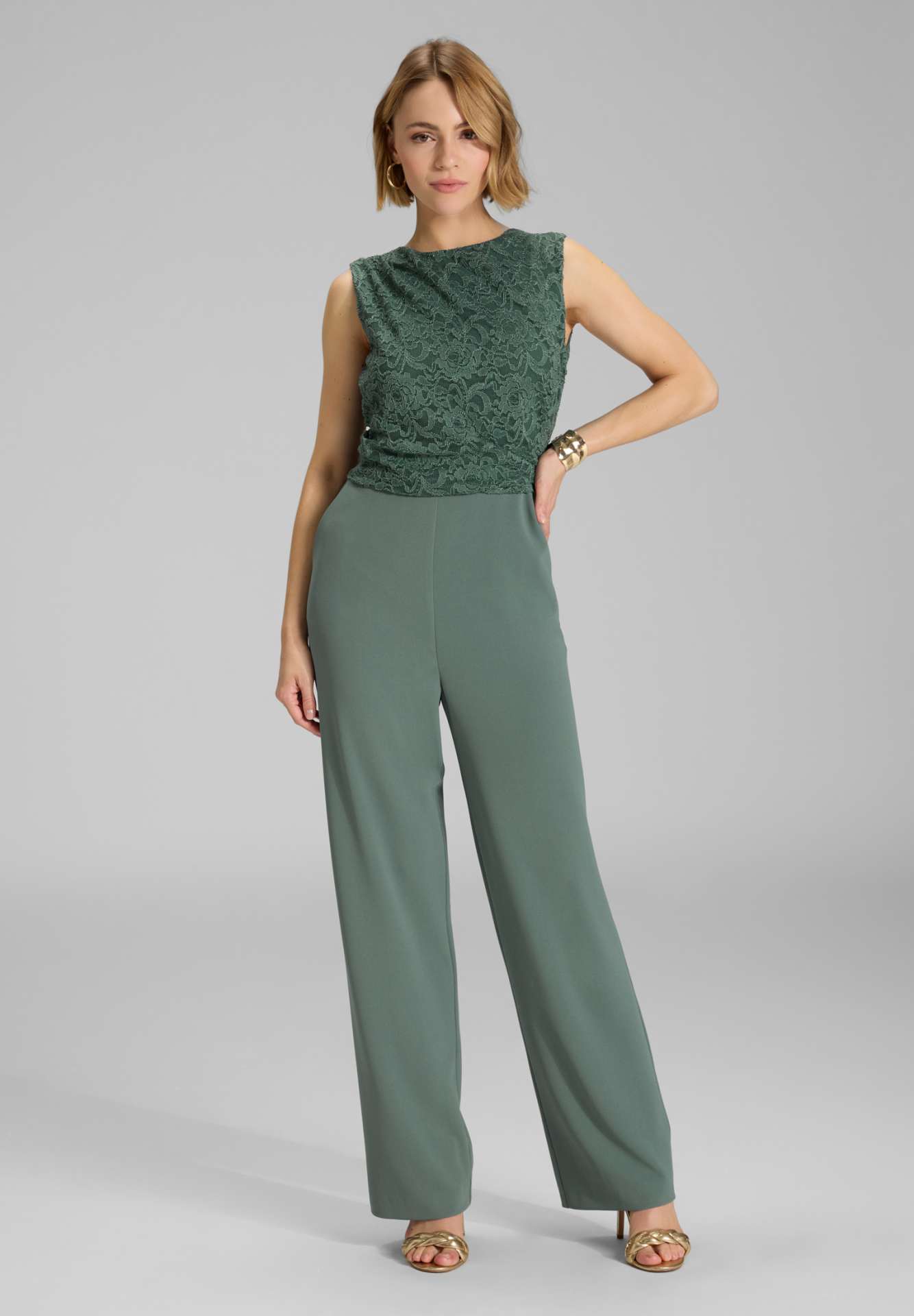 Jumpsuit aus Material-Mix mit Drapierung deep slate