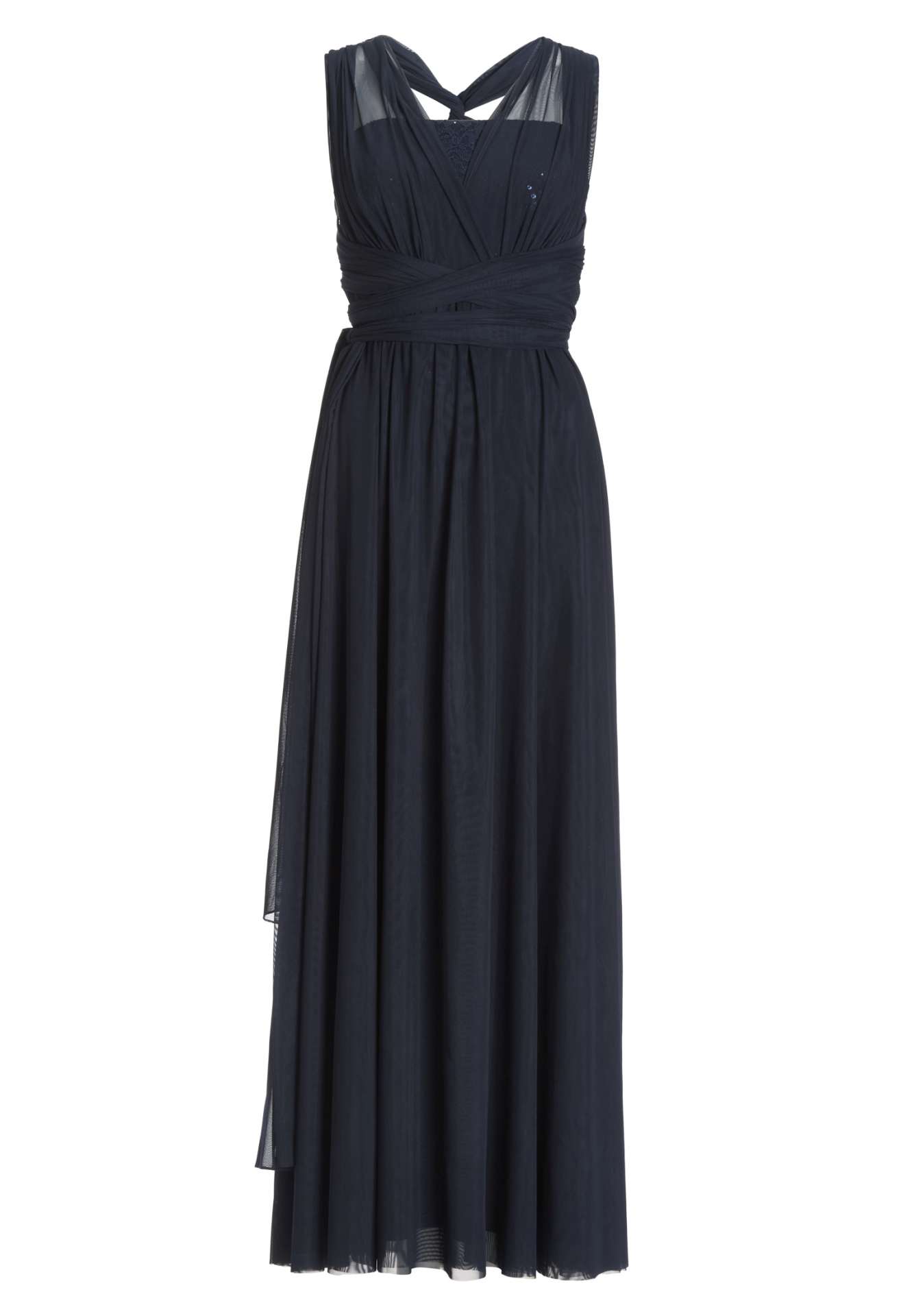 Abendkleid aus Mesh und Spitze mit verschiedenen Bindemöglichkeiten