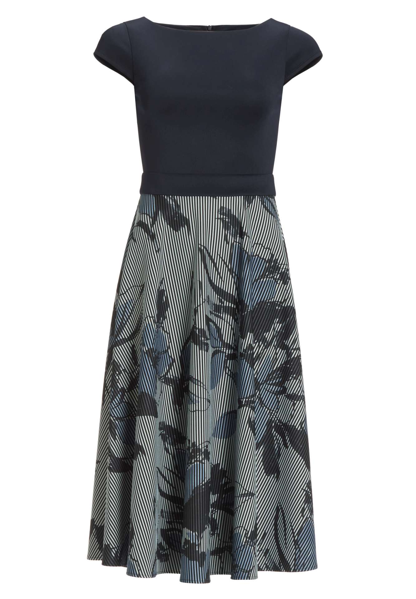 Midi Kleid aus bedrucktem Ottoman mit Scuba Oberteil