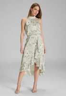 Cocktailkleid aus floral bedrucktem Satin mit Volant Saum ivory multi
