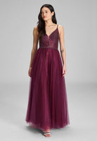 Tüllkleid mit feiner Ziersteinstickerei mulberry