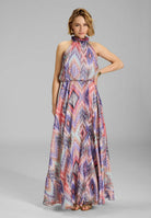 Maxikleid mit Beinschlitz aus Chiffon mit Zick Zack Print Rose Red