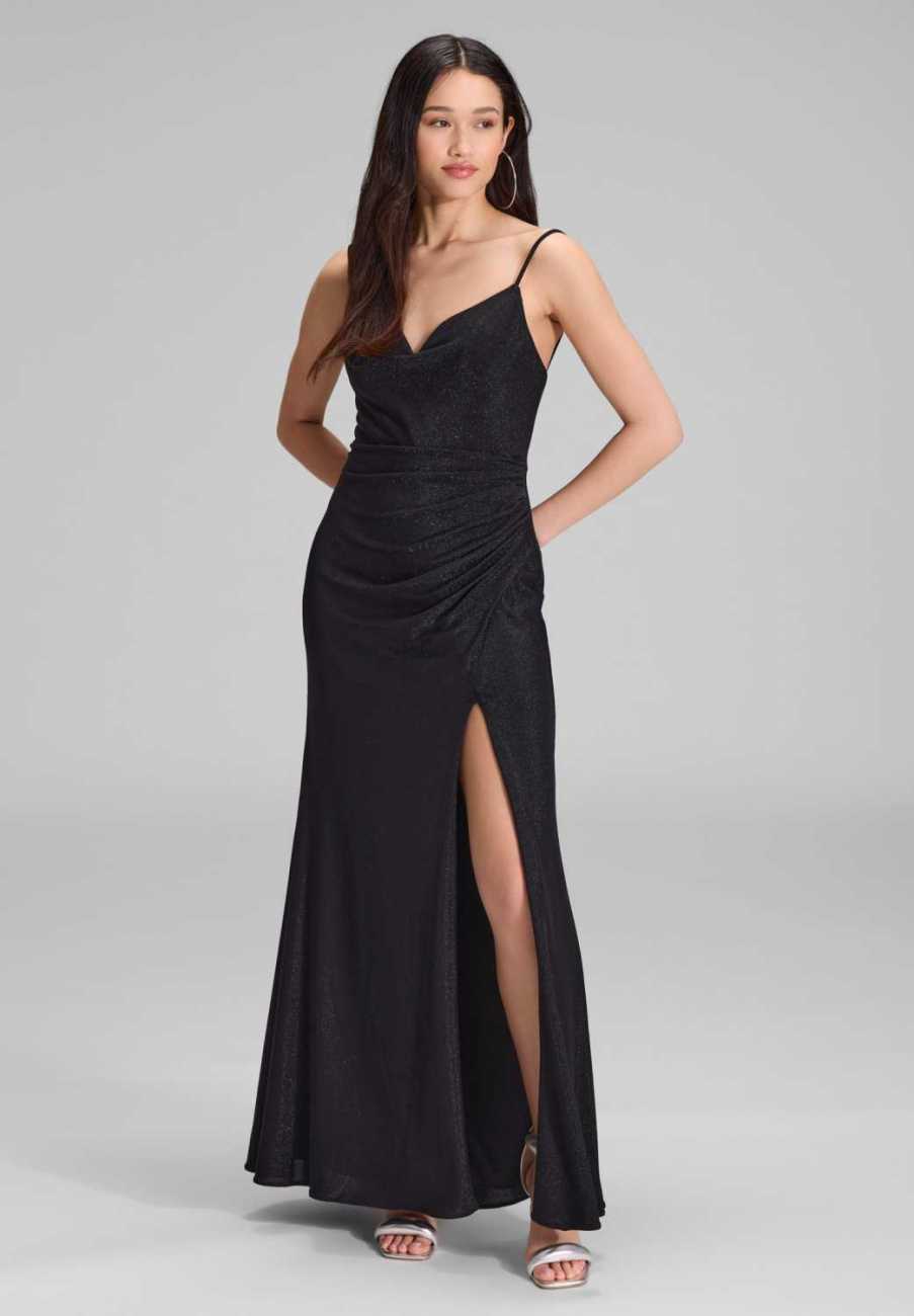 Figurbetontes Jerseykleid mit Beinschlitz black