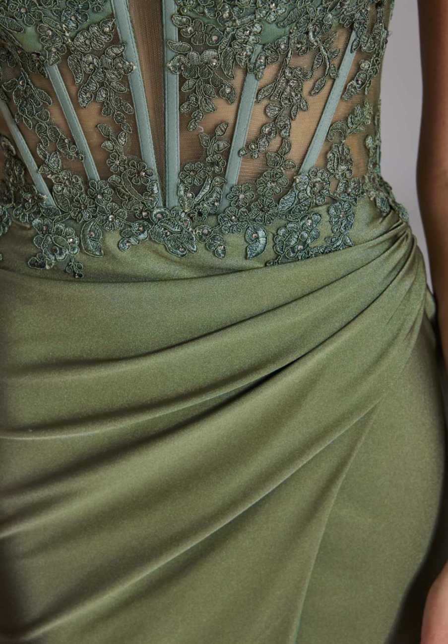 Bodycon Kleid mit Spitzenstickerei und Beinschlitz