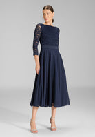Abendkleid Midi mit Oberteil aus floraler Spitze und Chiffon Rock navy