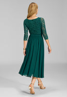 Abendkleid Midi mit Oberteil aus floraler Spitze und Chiffon Rock