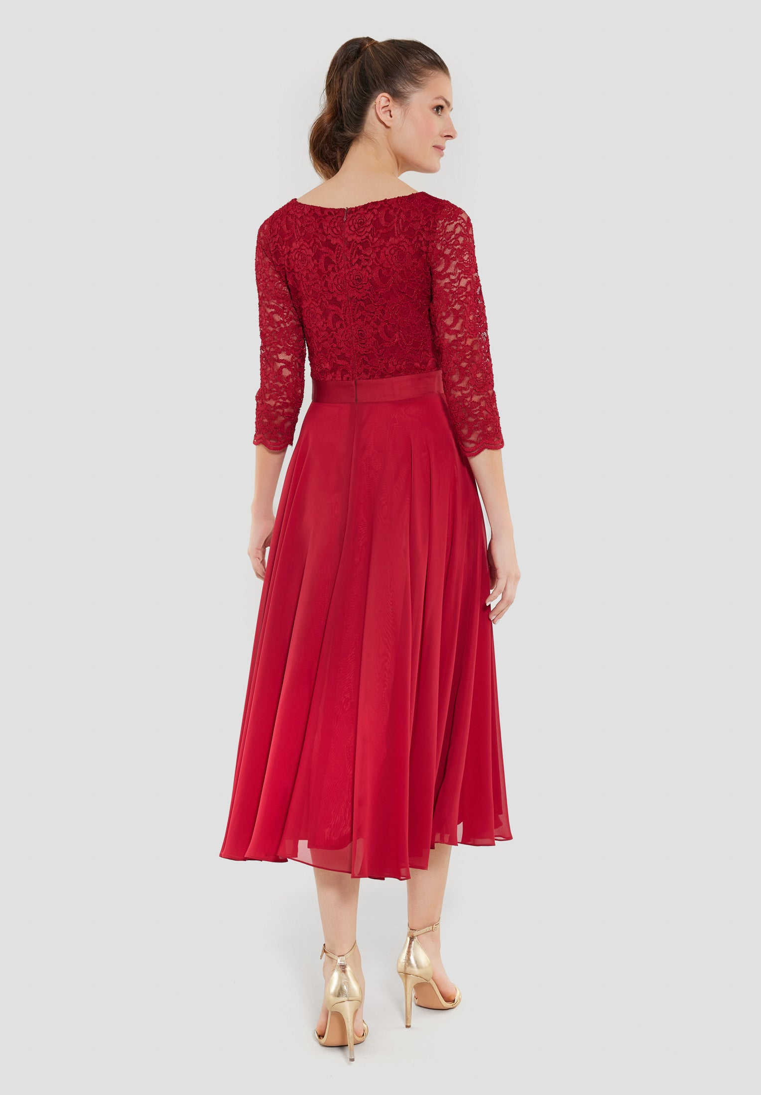 Abendkleid Midi mit Oberteil aus floraler Spitze und Chiffon Rock