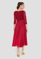 Abendkleid Midi mit Oberteil aus floraler Spitze und Chiffon Rock