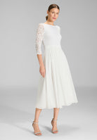 Abendkleid Midi mit Oberteil aus floraler Spitze und Chiffon Rock ivory