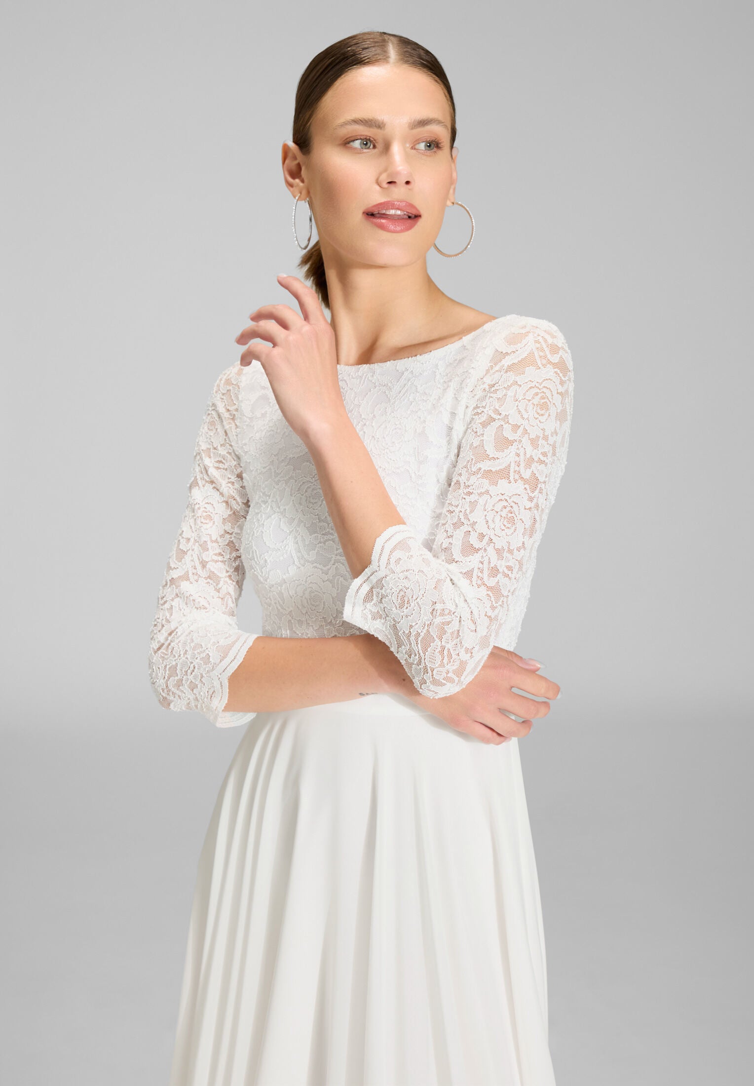 Abendkleid Midi mit Oberteil aus floraler Spitze und Chiffon Rock