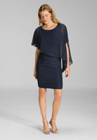Cocktailkleid mit Überwurf navy