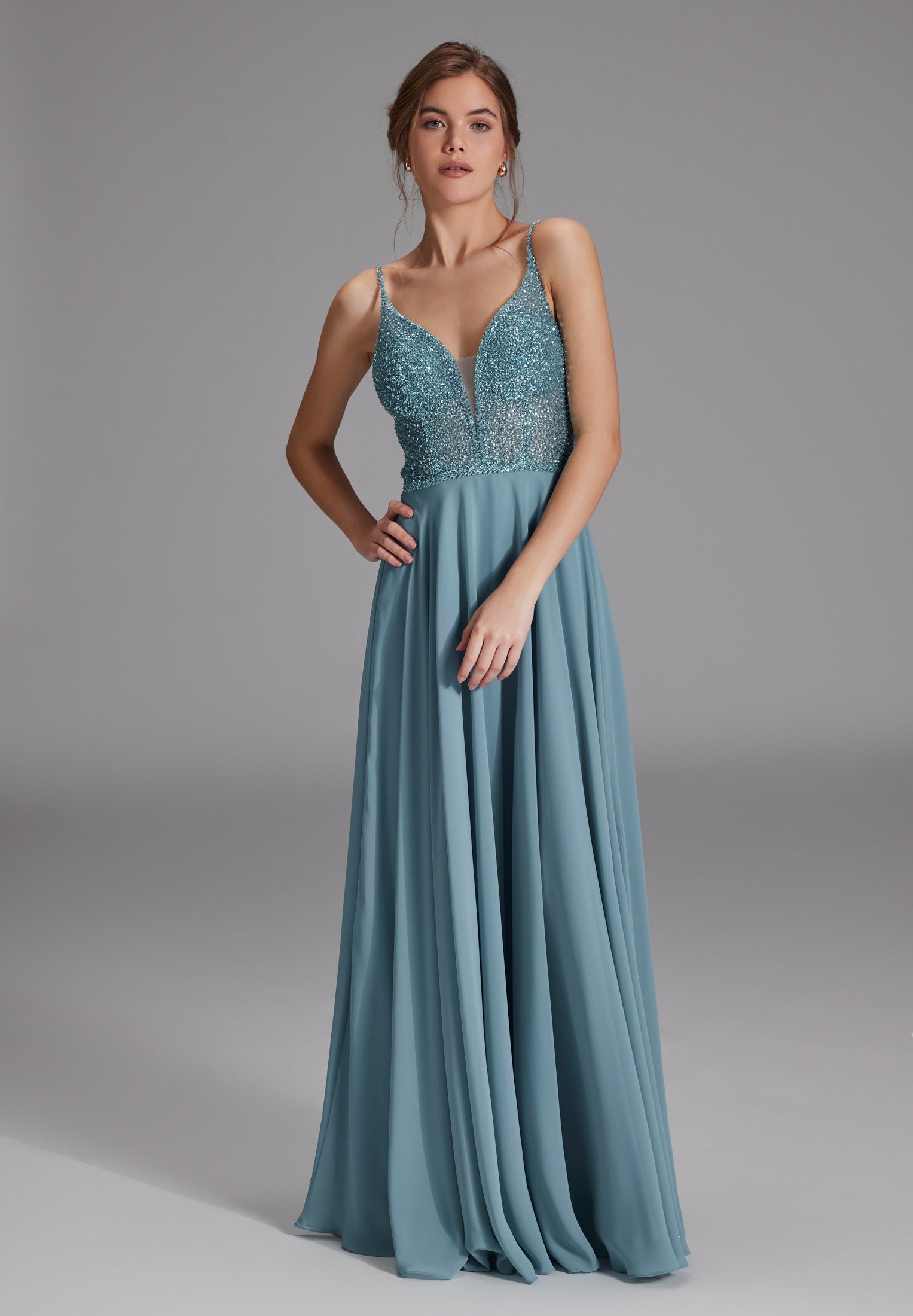 Abendkleid aus Materialmix sea blue