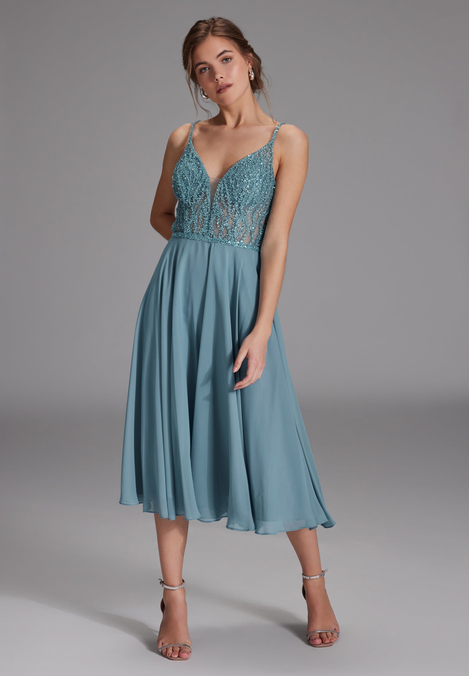 Cocktailkleid aus Materialmix sea blue