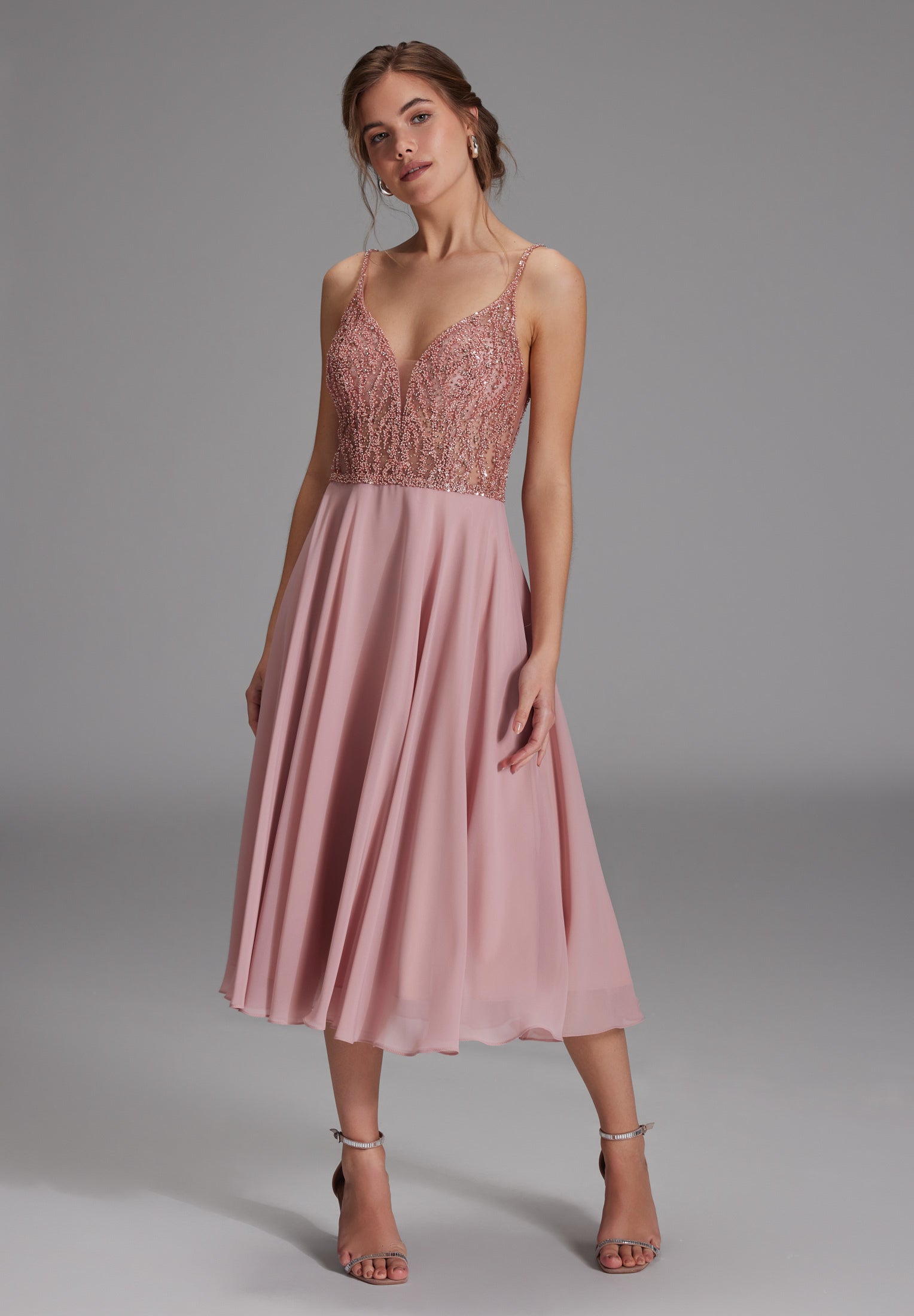 Cocktailkleid aus Materialmix flamingo pink
