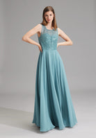 Abendkleid aus Material-Mix sea blue