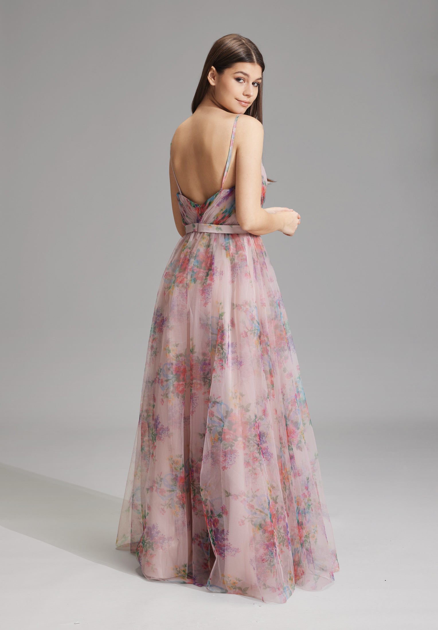 Tüllrobe mit floralem Allover-Print