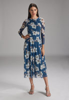 Midilanges Meshkleid mit 3/4-Arm faded blue | multi